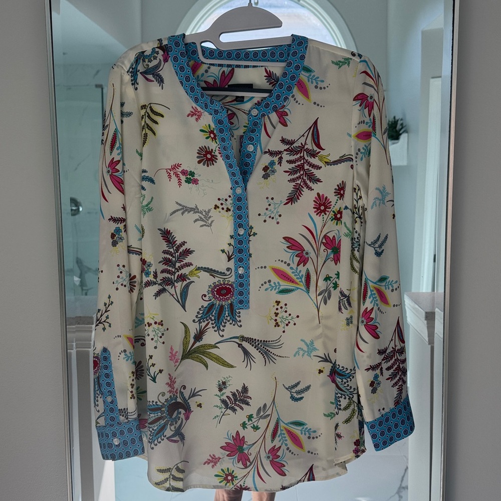 Talbots Floral Blouse with Blue and Pink Accents